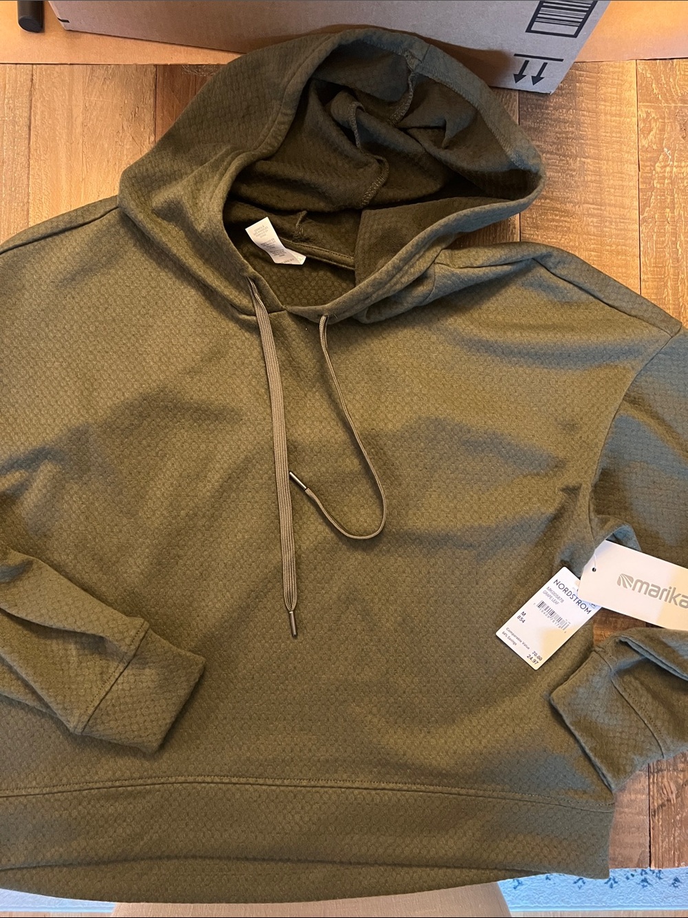 Marika Women's Olive Hooded Pullover Sweatshirt Quilted Medium